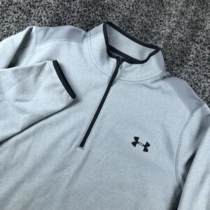 Under Armour ColdGear Pullover Mens XL Gray 1/4 Zip Fleece Thermal Running Top